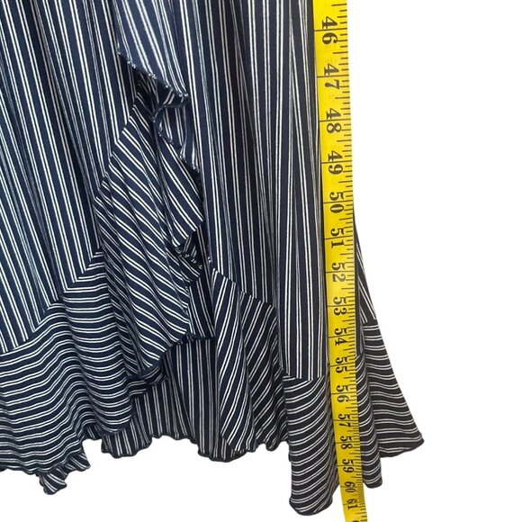 Soma L Navy White Striped Sleeveless Wrap Maxi Dress Belted Ruffle Hem Coastal - Picture 4 of 12